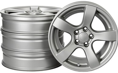 Obraz premium Stacked alloy wheels and single wheel automotive rims