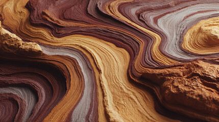 Abstract geological layers forming wave-like patterns in molten earth tones.