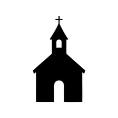 Silhouette of a Simple Church Building with Cross on Top, Isolated