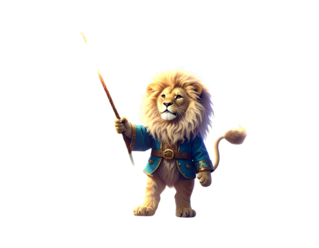 Magical Lion Cub Wizard Summoning Stars with Wand PNG