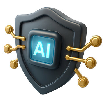 3D Black AI Shield Icon Cybersecurity Protection