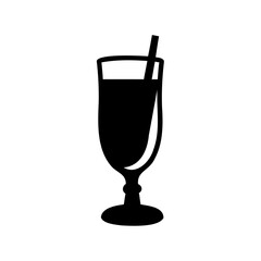 Black silhouette of a beverage drink in a stem glass with straw