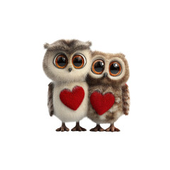 Fototapeta premium Adorable Couple of Owls with Hearts Valentine's Day Digital Art