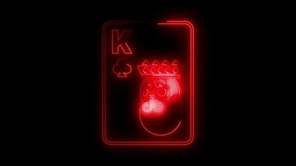 Red Neon King of Clubs Playing Card Illustration on Black Background image