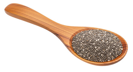 Isolated Chia Seeds in Wooden Spoon