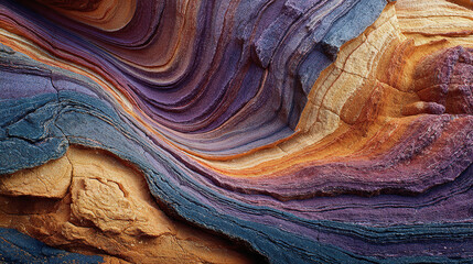 Abstract geological layers forming wave-like patterns in molten earth tones.