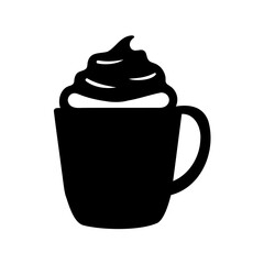 Stylized black and white image of a mug filled with whipped cream