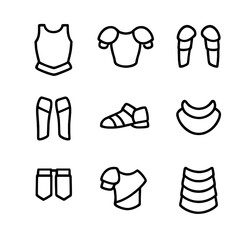 Armor Icon Set. Outline icon set of armor parts: breastplate, pauldrons, vambraces, cuisses, sabatons, gorget, tassets, spaulders,