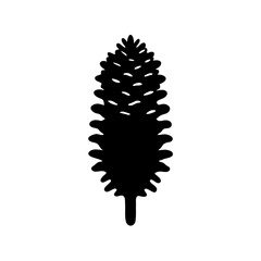 Black and white vector graphic of a detailed pine cone silhouette