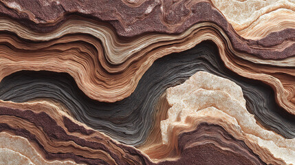 Abstract geological layers forming wave-like patterns in molten earth tones.