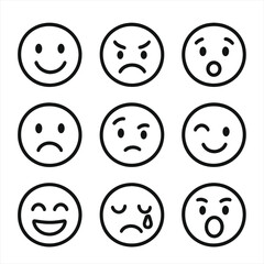 Fototapeta premium Cartoon Expression Icons. Outline icon set of cartoon expressions: happy face, angry face, surprised face, sad face, confused face