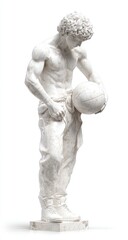 Obraz premium White marble sculpture of a muscular young man holding a basketball, reminiscent of classical statuary