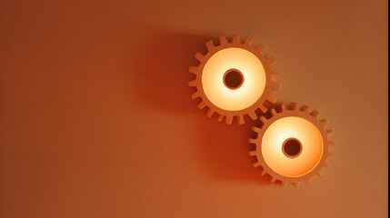 Abstract floating gears on a gradient backdrop, symbolizing innovation and mechanics.