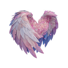 Fototapeta premium Heart-Shaped Angel Wings with Pink Flowers and Feathers Romantic and Dreamy Digital Art