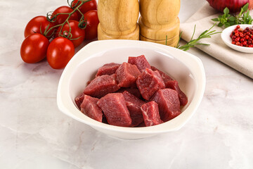 Raw beef cubes for cooking