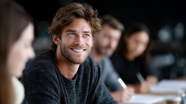 Positive and Optimistic Young Professionals in Team Meeting