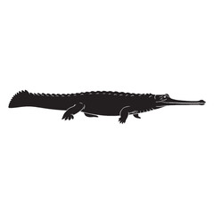Detailed Gharial Silhouette Displaying Distinctive River Species Profile – Gharial Illustration – Silhouette of Gharial