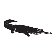 Distinct Gharial Silhouette Highlighting Aquatic Fish-Eating Lifestyle – Gharial Illustration – Silhouette of Gharial