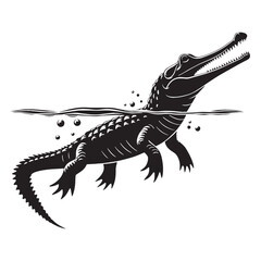 Detailed Gharial Silhouette Showing Iconic Slender Jawline – Gharial Vector Design – Silhouette of Gharial