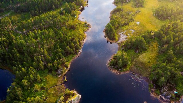 A small River in Norway (Mykland) at 5am in the morning. Shot on a DJI Mini drone.