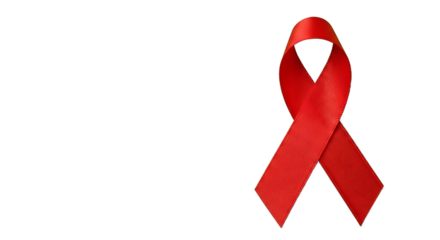 A close-up image of a red ribbon, a widely recognized symbol of support for HIV and AIDS awareness.