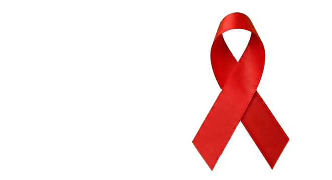 A close-up image of a red ribbon, a widely recognized symbol of support for HIV and AIDS awareness.
