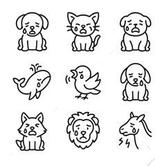 Obraz premium Crying Animal Icons. Outline icon set of cry in animals: puppy crying, kitten meowing, animal distress, whale cry, bird chirping