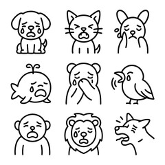 Obraz premium Crying Animal Icons. Outline icon set of cry in animals: puppy crying, kitten meowing, animal distress, whale cry, bird chirping