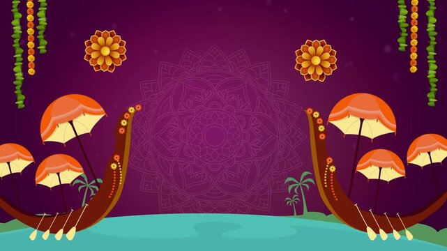 Happy Onam Festival Background with a Traditional Snake Boat Race