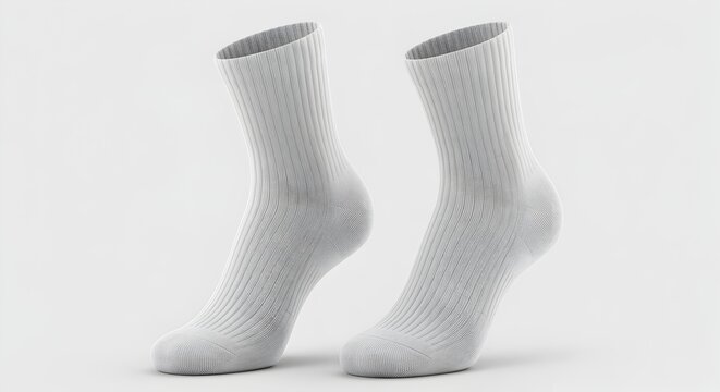 Blank White Crew Socks Mockup Floating, Textured Sport Socks for Activewear Branding
