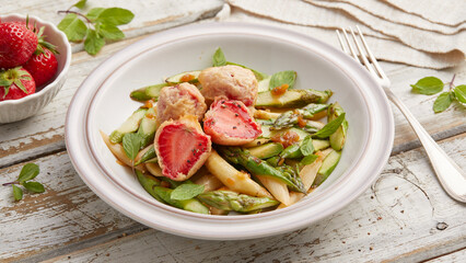 Asparagus salad with strawberries and tamarind