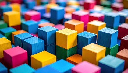 Colorful wooden blocks in a dense arrangement