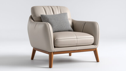 Fototapeta premium Premium Contemporary Armchair with Smooth Leather Upholstery, Ergonomic Wide Armrests, and Elegant Minimalist Design Perfectly Isolated on Pure White Background for Interior Design Mockups