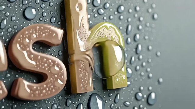 Embrace fresh: gentle droplets fall around glowing letters spelling Fresh, evoking a calm yet powerful visual metaphor of freshness, hydration, purity, and emotional renewal