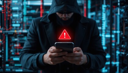 Professional cybersecurity alert highlighting hacking threat data breach cyber attack prevention online safety network security threat detection digital security cyber defense