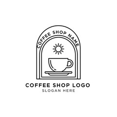 Elegant line art logo featuring an acoustic guitar, radiating light, within an arched frame, perfect for a music company.