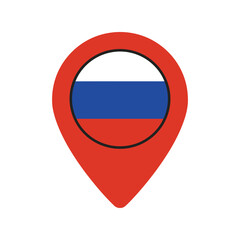Red location pin icon featuring the russian flag symbolizing travel and navigation to russia vector