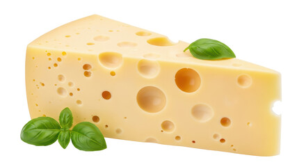 Isolated Cheese Wedge with Basil