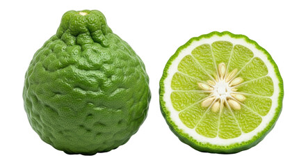 Isolated Whole and Halved Bergamot Fruit