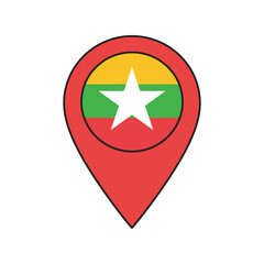 Myanmar flag location pin icon featuring a white star on green and yellow stripes vector