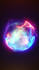 Glowing colorful energy sphere with dynamic wave patterns and sparkles