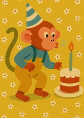 Naklejka premium Playful monkey birthday celebration