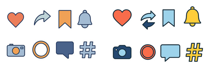 Obraz premium Social Media Icons Set, Minimalist flat design, isolated on white