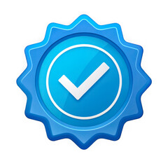 Blue verified badge with checkmark isolated on transparent background