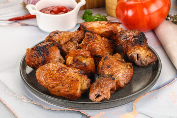 Grilled pork neck meat shashlik