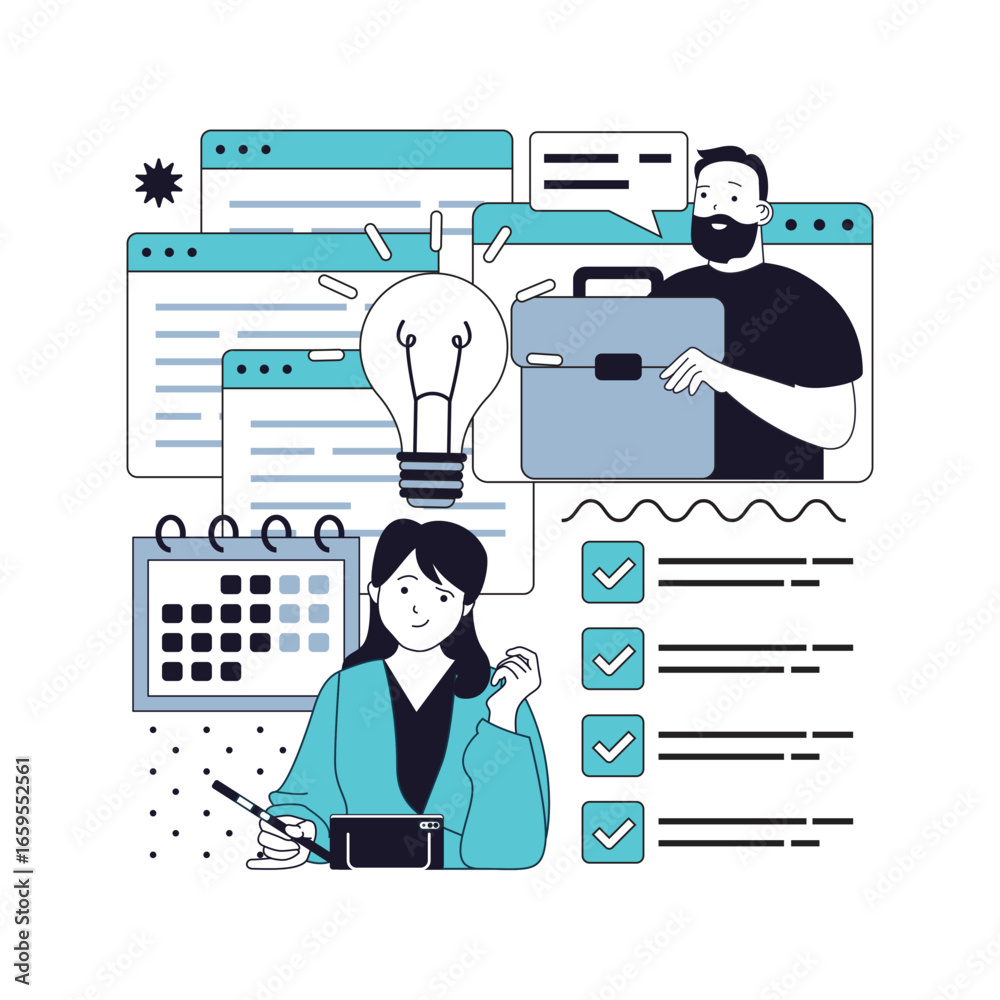 Wall mural project management concept for modern web design. people marking tasks with checklist, brainstorming