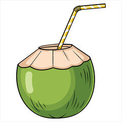 Coconut Drink Vector | Fresh Tropical Coconut Juice Illustration