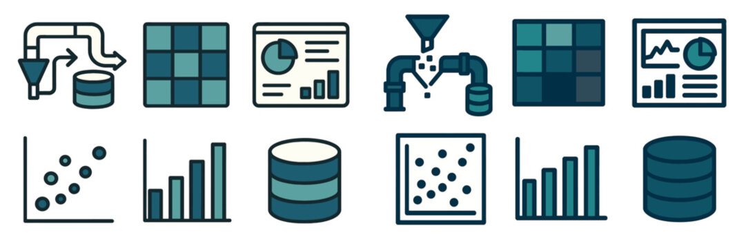 Data Analysis and Processing Icons Set, Minimalist flat design
