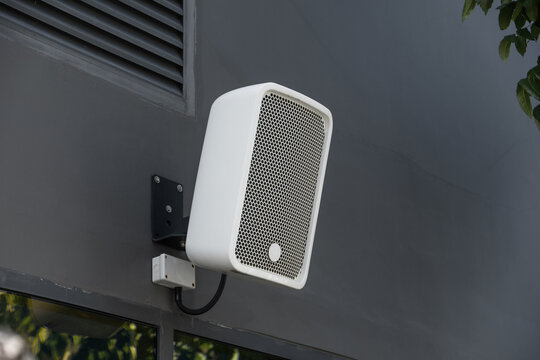 Outdoor Speaker System installed at balcony wall backyard exterior music audio system public park