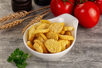Crunchy croutons heap - roasted bread